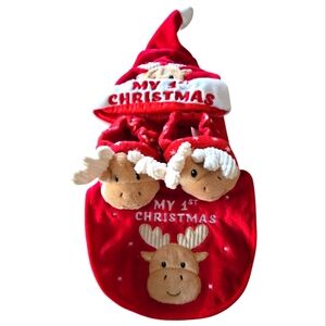 My First Christmas Raindeer Hat Bib Slippers